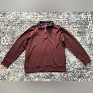 Van Heusen 1/4 Zip Collar Sweatshirt Maroon Grey - Size L